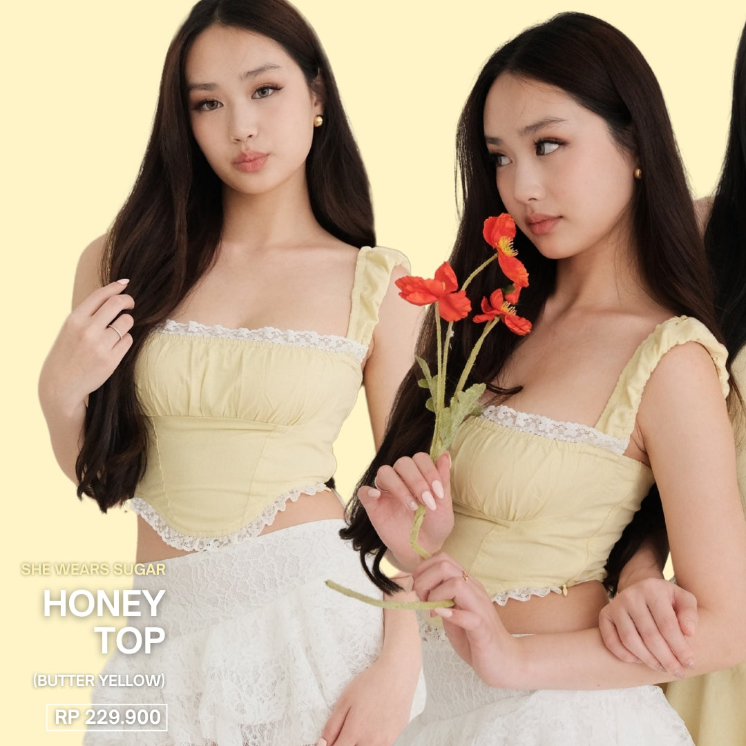 She Wears Sugar x Zeta Blanco – Honey Top | Atasan Wanita Baju Atasan Wanita Terbaru Atasan Cewe Fit Body Y2K Top