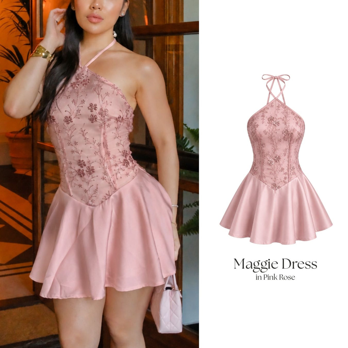 She Wears Sugar – Maggie Mini Dress | Mini Dress Wanita Halter Neck Dress Party Dress Dres Korea Coquette Outfit Fit Body