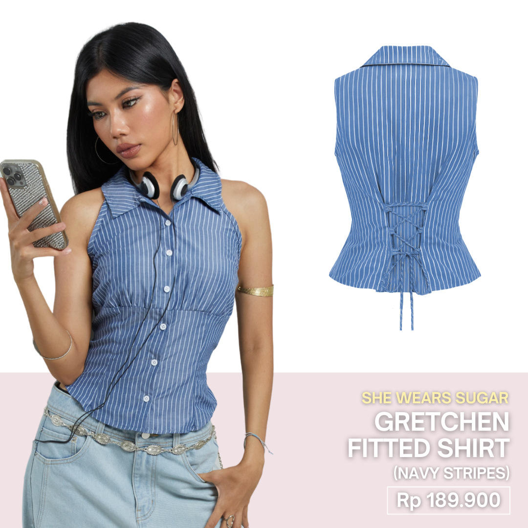 She Wears Sugar x Varrel Rievera – Gretchen Shirt | Kemeja Wanita Fitted Shirt Atasan Wanita Lucu Coquette Lace Top Korean Style Fit Body