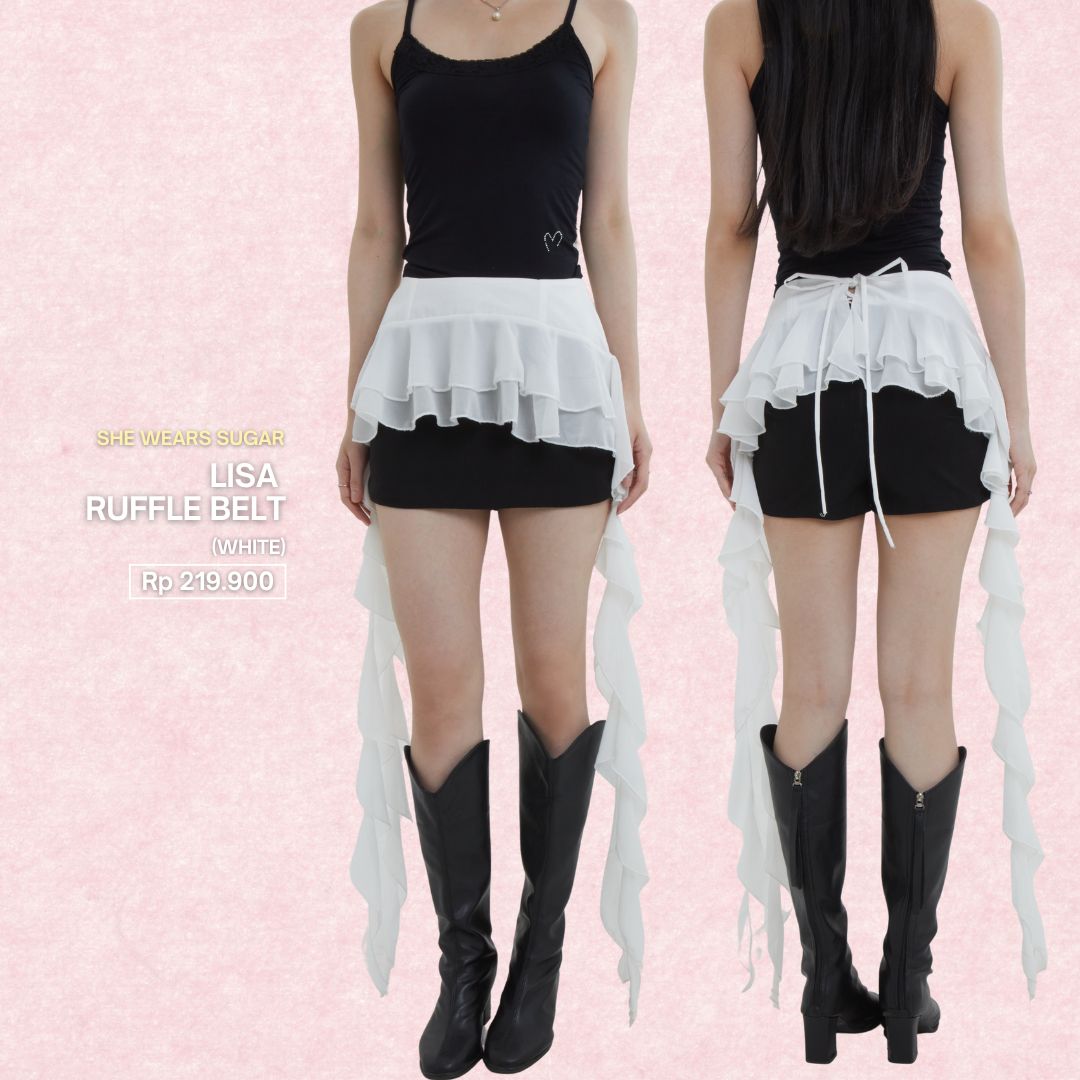She Wears Sugar – Lisa Ruffle Belt | Belt Wanita Lace Pinggang Ruffle Aksesoris Outfit Korea Y2K Konser Outfit