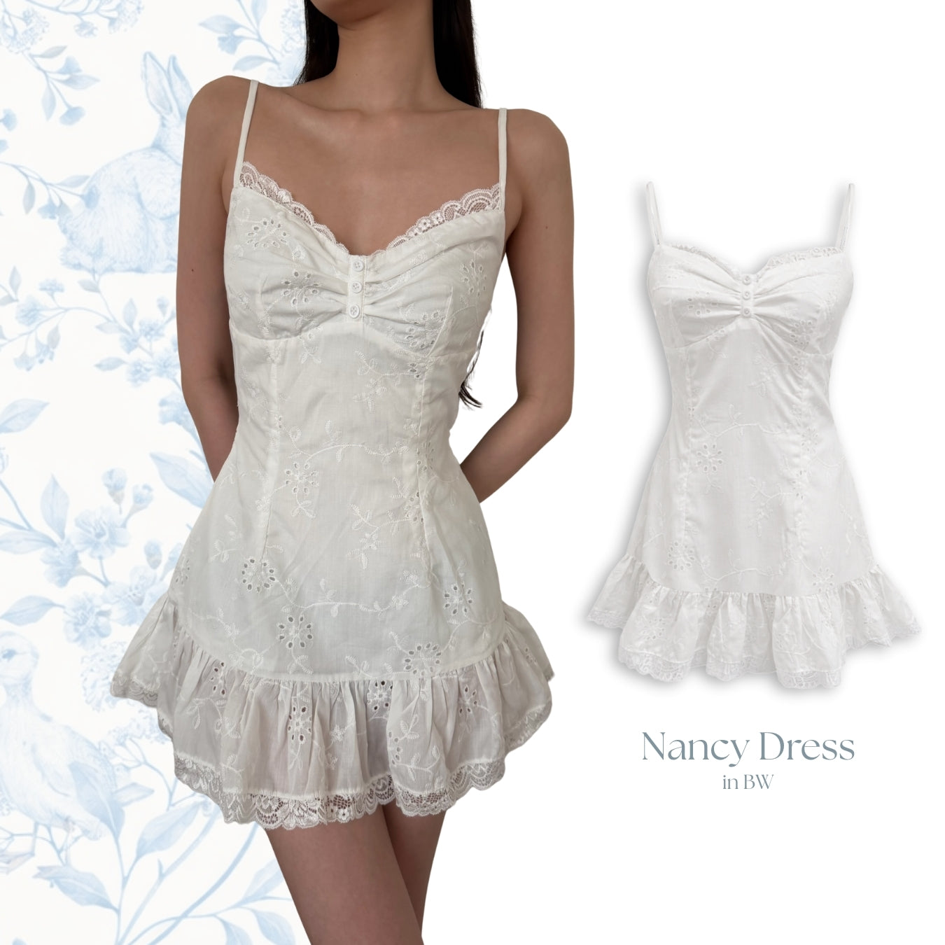 She Wears Sugar x Isabella – Nancy Dress | Dress Wanita Mini Summer Dress Dress Korea Gaun Putih Coquette Lace Fit Body