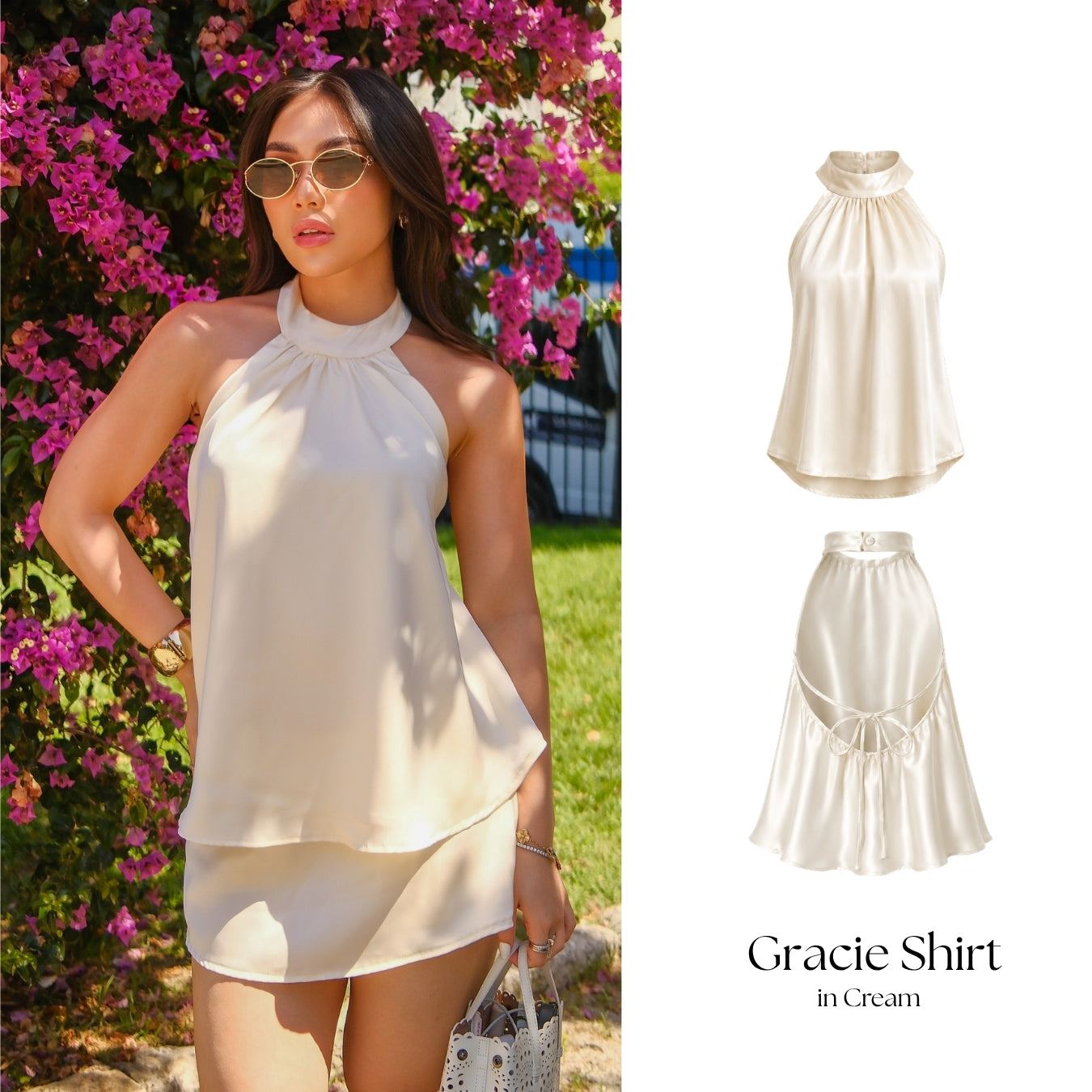She Wears Sugar – Piquet Top | Halter Neck Top Wanita Atasan Wanita Satin Korean Style Old Money Outfit Y2K Top