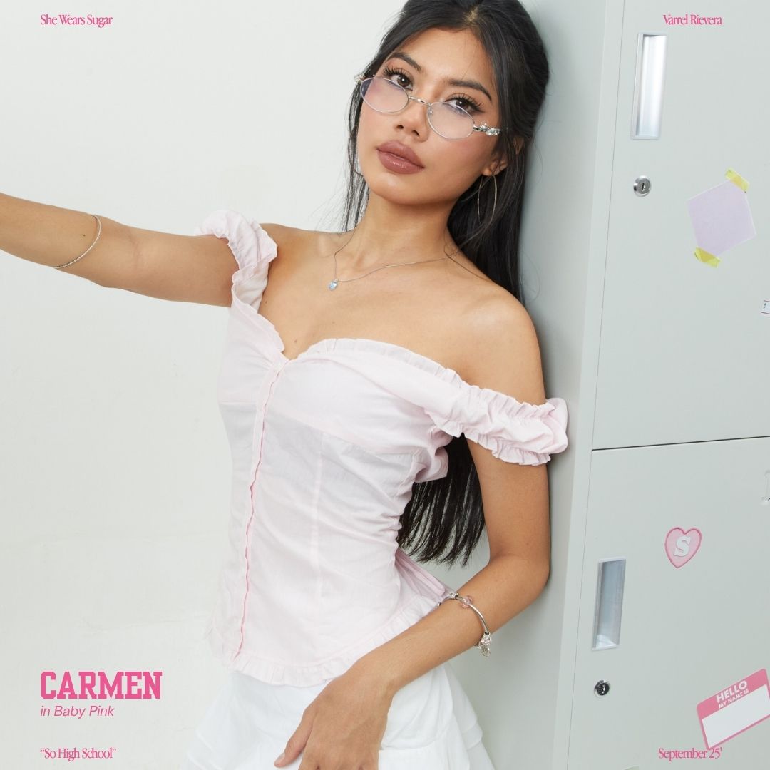 SHEWEARSSUGAR X VARREL RIEVERA — Carmen Top | Fitted Shirt | Casual Bali | V Neck Adjustable Back | Coquette