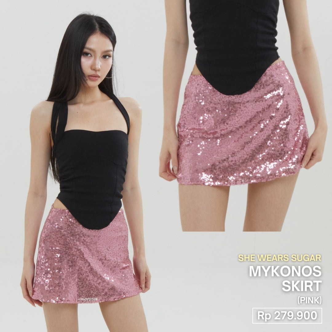 Shewearssugar - Mykonos Sequin Skirt | Sequin Skirt Wanita | Rok Celana Glitter Korea Style | Skort Party Night Outfit