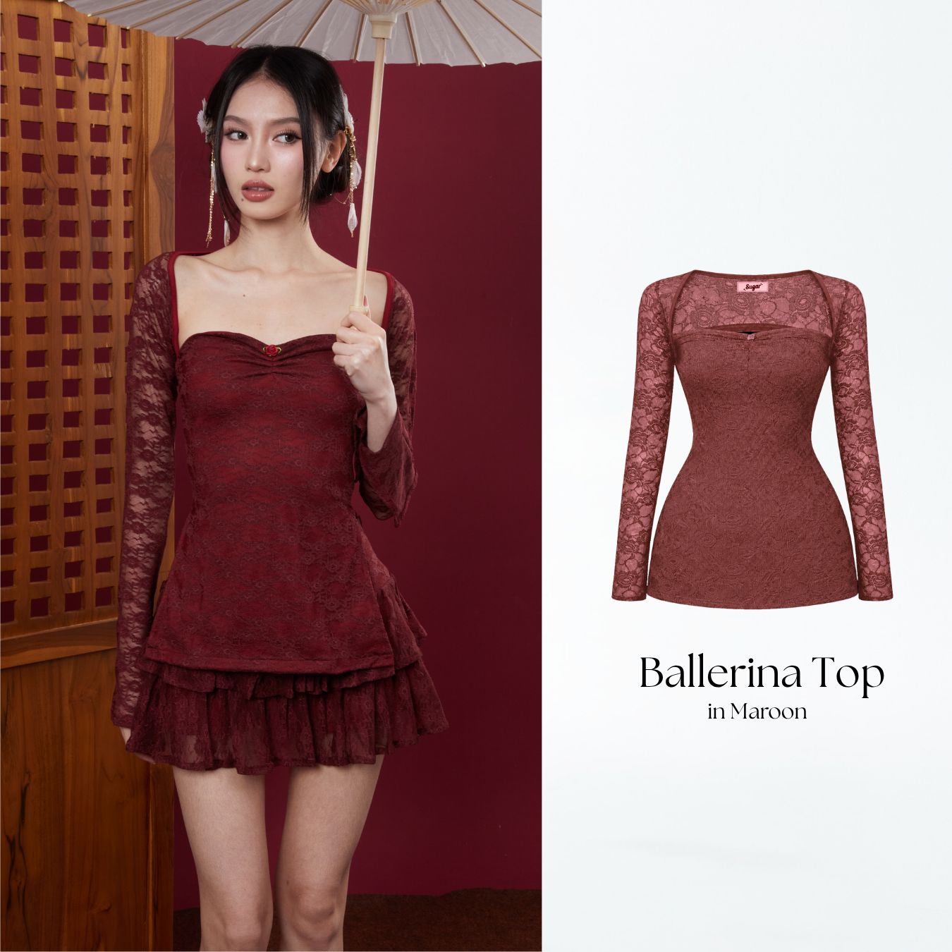 She Wears Sugar – Ballerina Top | Wrap Top Wanita Lace Top Summer Bali Outfit Korean Style Coquette