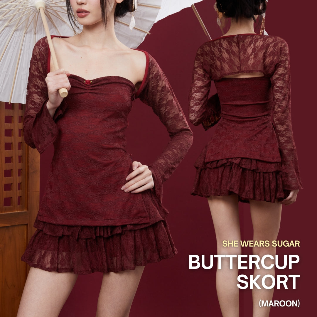 Shewearssugar x Zeta Blanco – Buttercup Skort | Wanita Rok Celana Polycotton High Waist