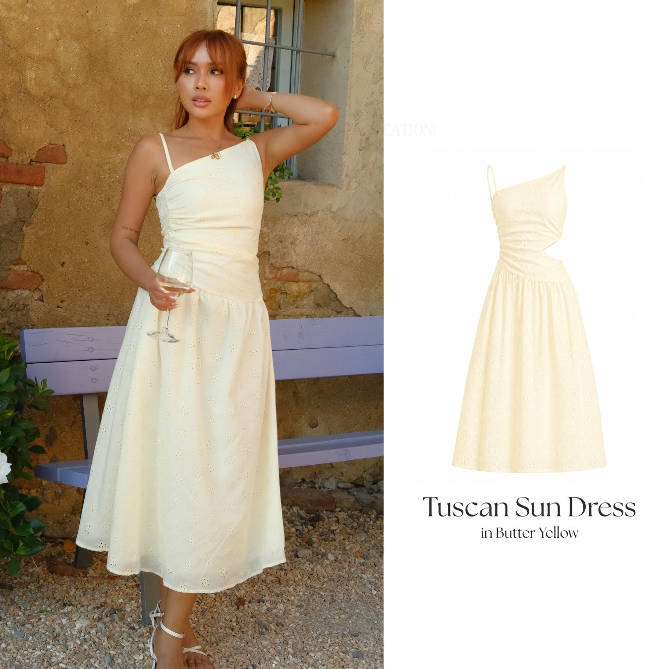 She Wears Sugar – Tuscan Sun Maxi Dress | One Shoulder Maxi Dress Eyelet Summer Bali Outfit Resort Wear