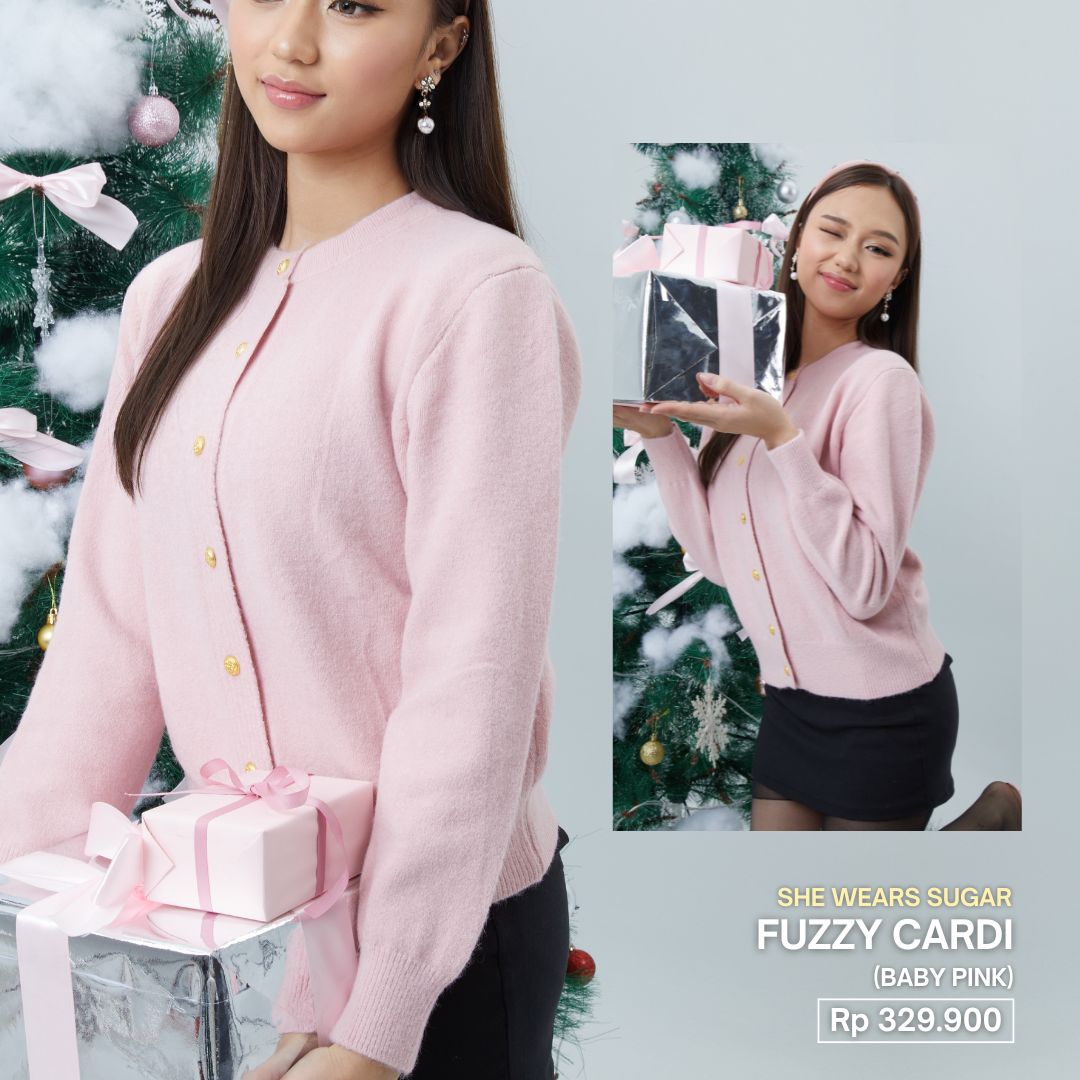 Shewearssugar - Fuzzy Cardigan | Outer Wanita | Bulu | Lucu | Lengan Panjang