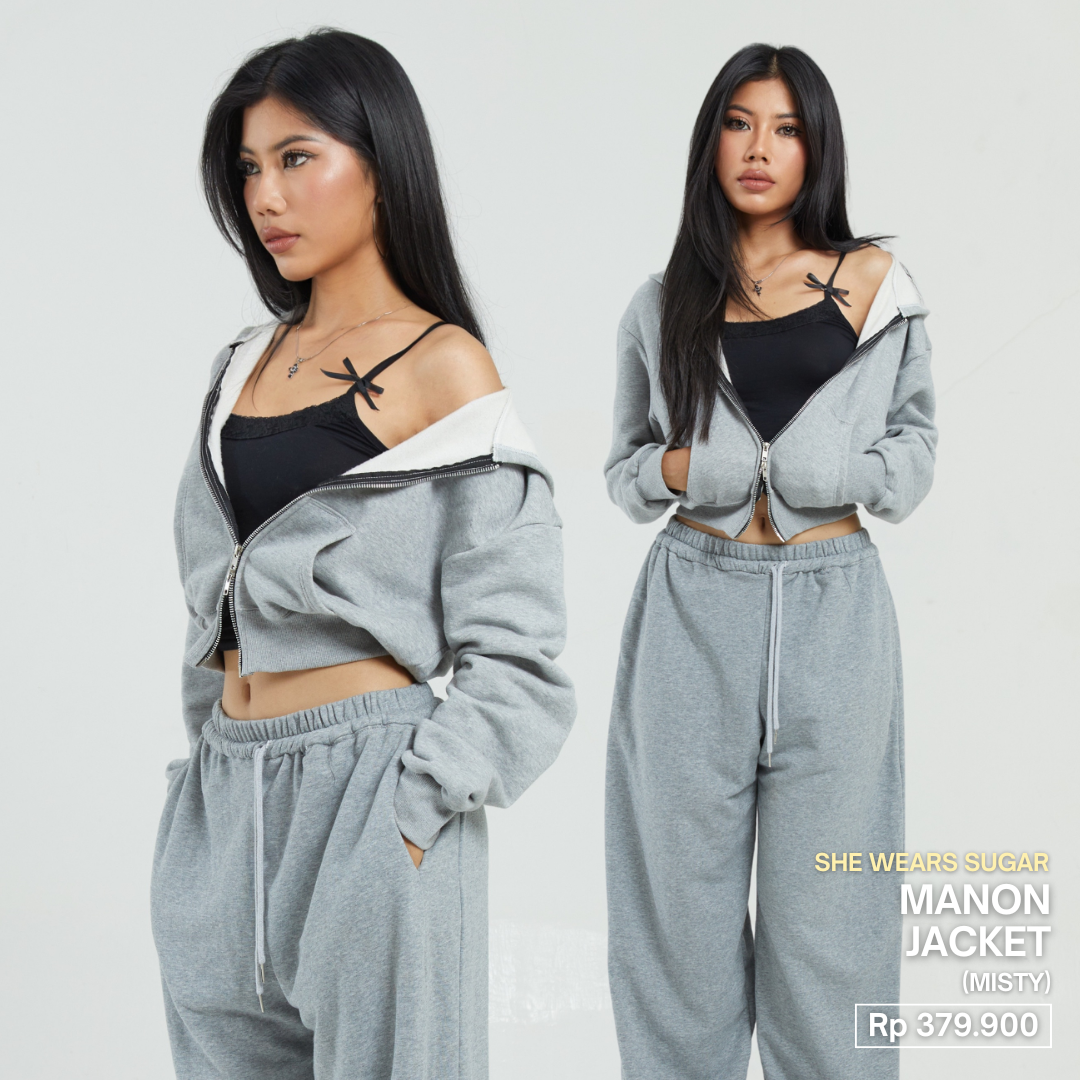 SHEWEARSSUGAR X VARREL RIEVERA — Manon Crop Zip Jacket | Airport Outfit | Jaket Sweater | Wanita Cewe | Jaket perempuan |