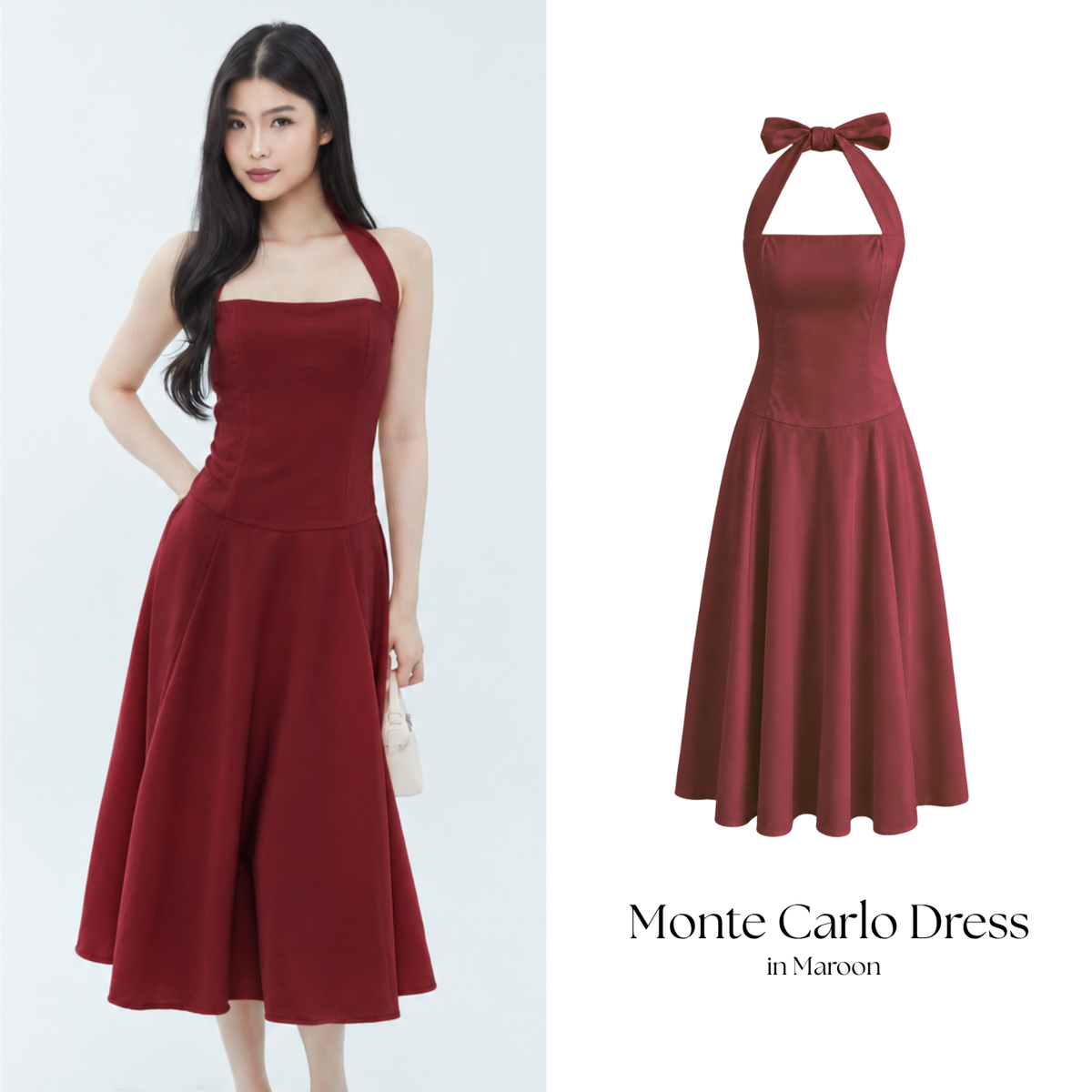 She Wears Sugar – Monte Carlo Dress | Midi Dress Wanita Halter Neck Dress Summer Dress Old Money Bali Outfit Korean Style