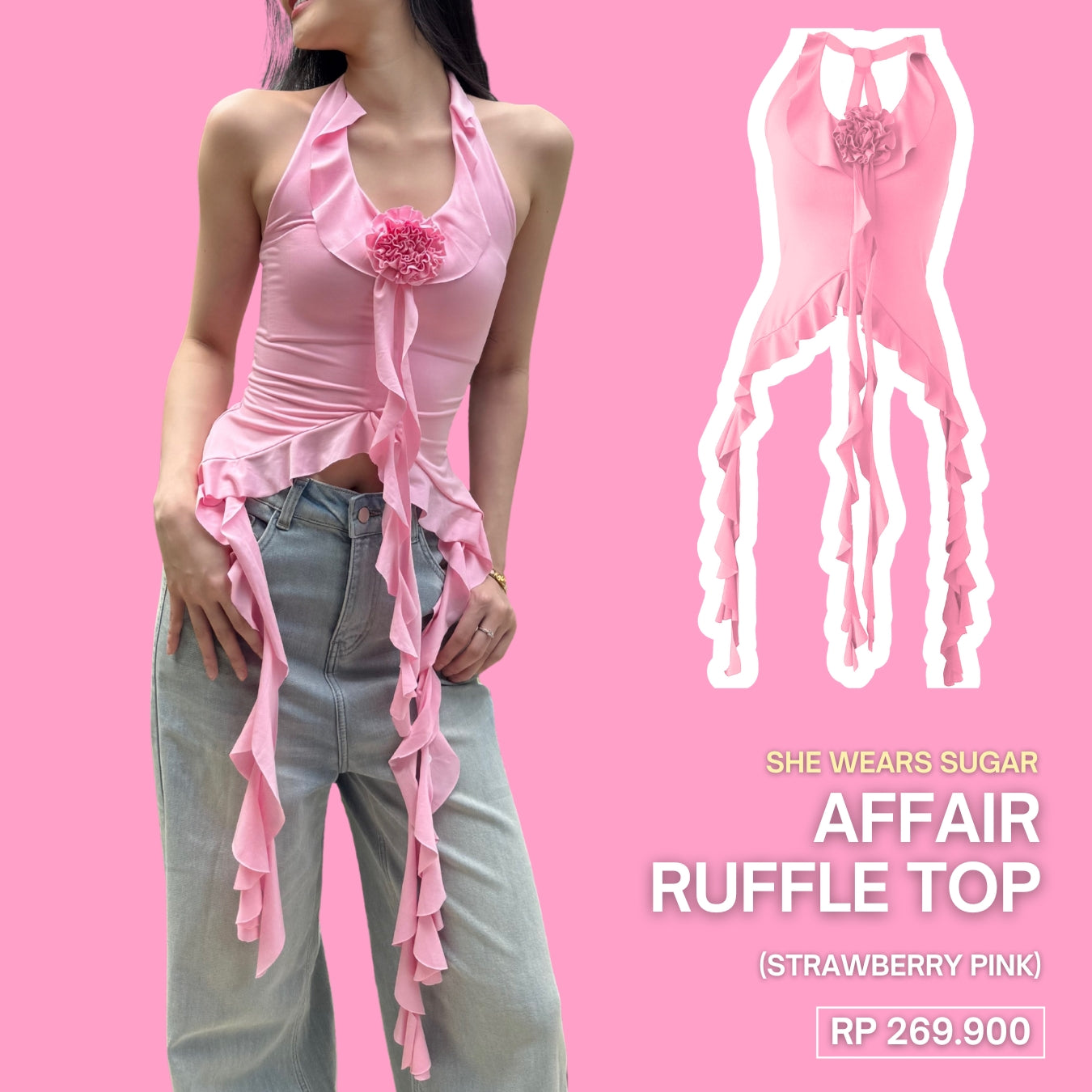 She Wears Sugar – Affair Top | Halter Top Wanita Summer Bali Outfit Korean Style Coquette Resort Wear