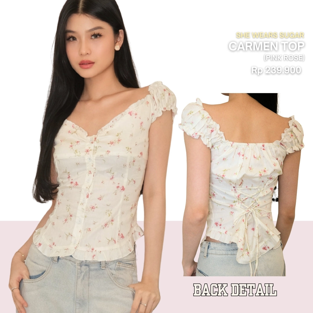 SHEWEARSSUGAR X VARREL RIEVERA — Carmen Top | Fitted Shirt | Casual Bali | Babydoll Blouse | Coquette