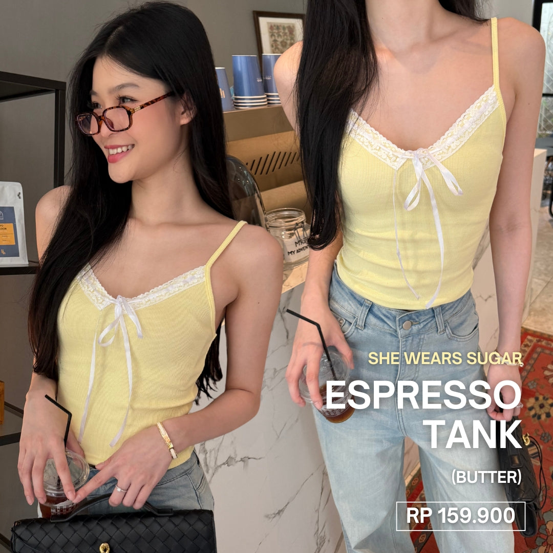 SHEWEARSSUGAR x ZETA BLANCO Espresso Tank | Tank Top Wanita | Atasan Wanita | Coquette Aesthetic