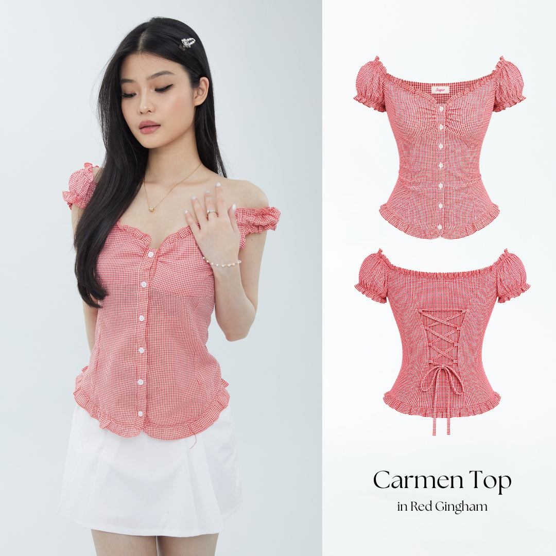 She Wears Sugar x Varrel Rievera – Carmen Top | Fitted Shirt Babydoll Blouse Atasan Wanita Korean Style Baju Atasan Wanita Terbaru Coquette Outfit