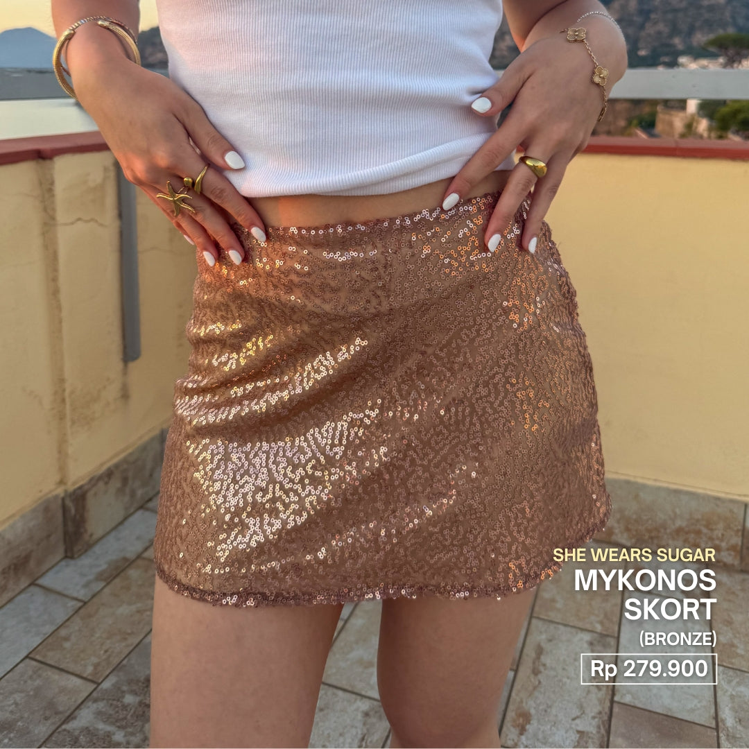 Shewearssugar - Mykonos Sequin Skirt | Sequin Skirt Wanita | Rok Celana Glitter Korea Style | Skort Party Night Outfit