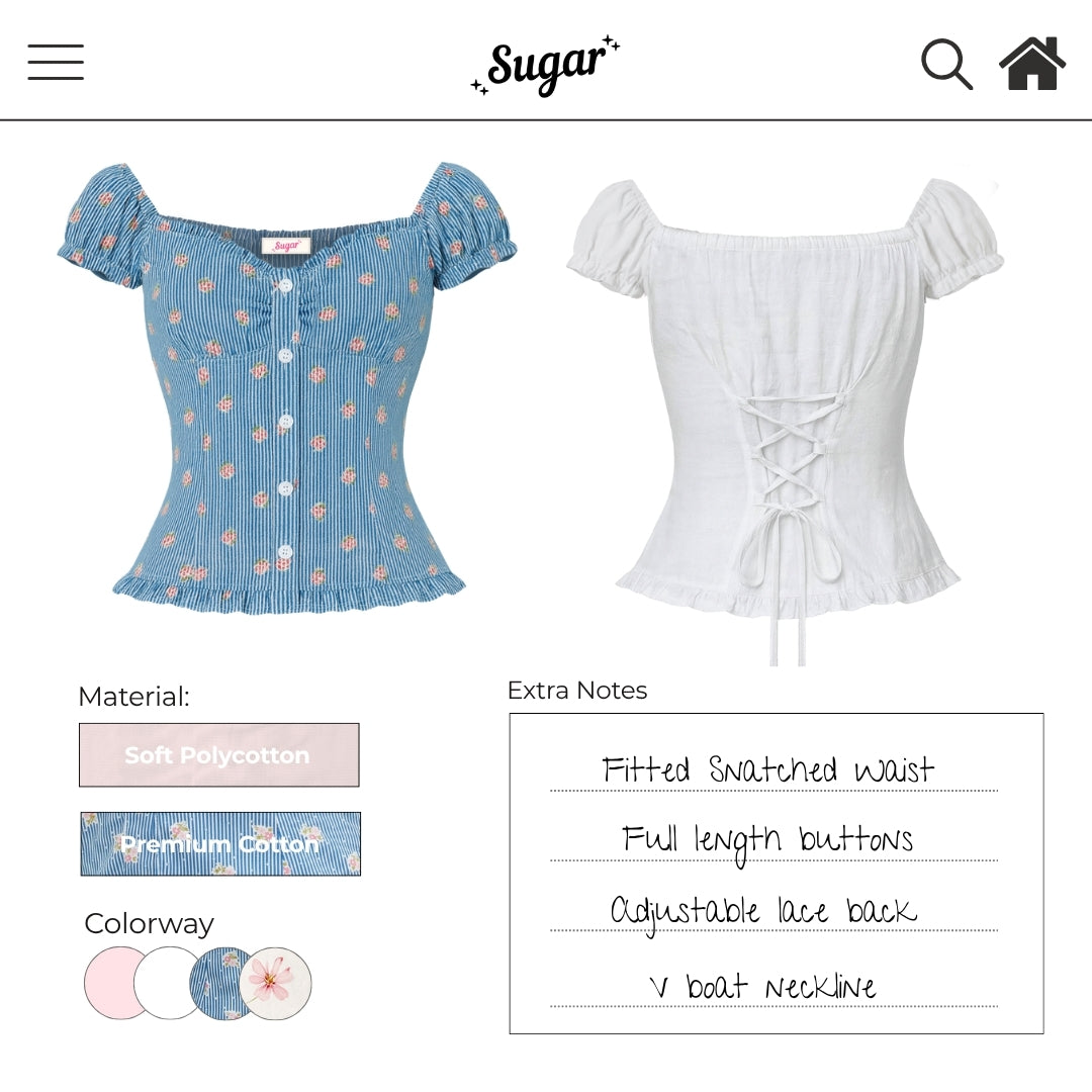 SHEWEARSSUGAR X VARREL RIEVERA — Carmen Top | Fitted Shirt | Casual Bali | Babydoll Blouse | Coquette