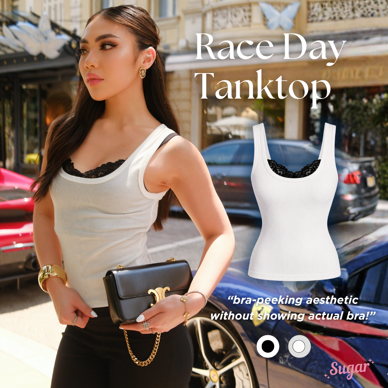 She Wears Sugar – Race Day Tank | Tank Top Wanita Set Inner Lace Tank Top Wanita Atasan Cewe Korean Style Fit Body Y2K Top Outfit
