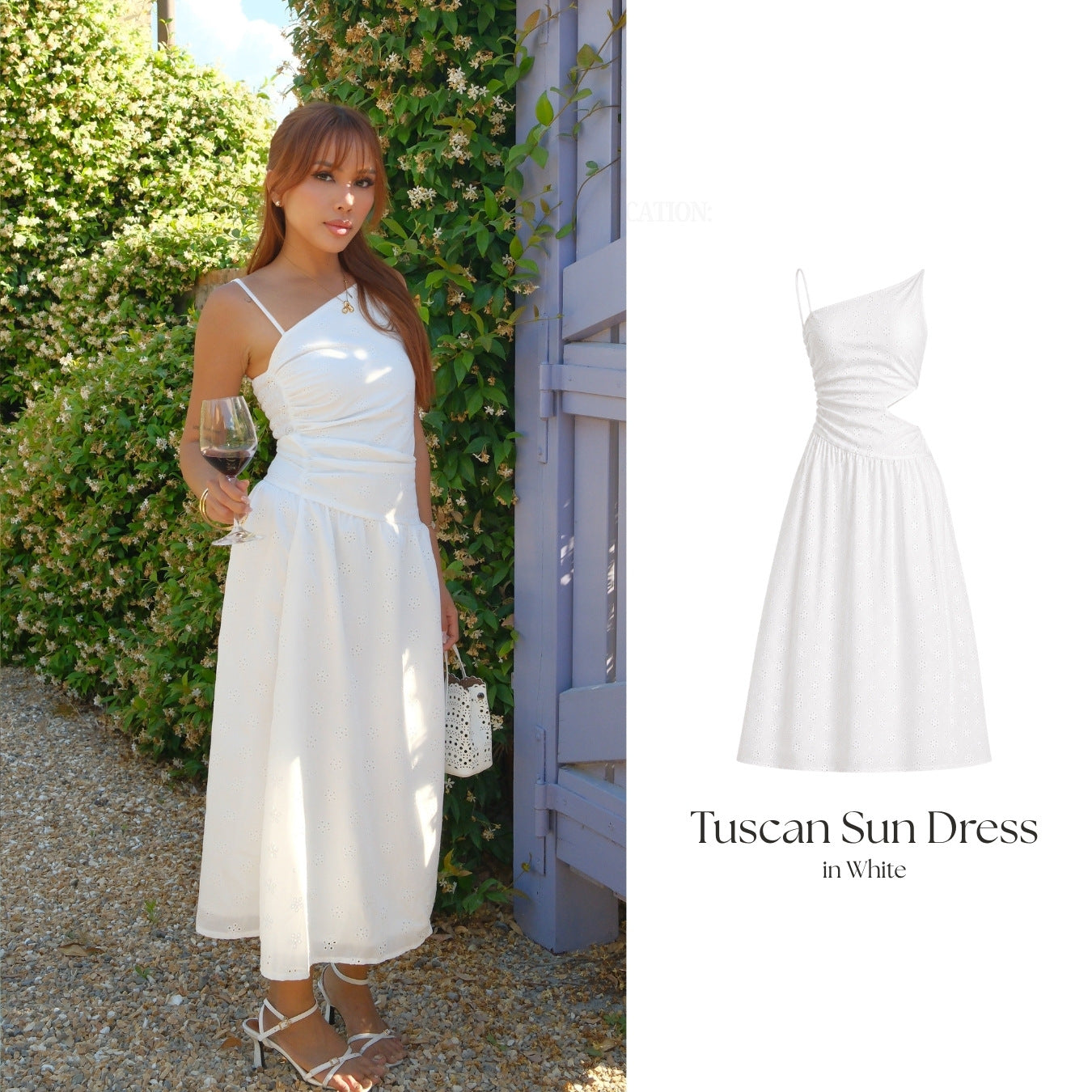 She Wears Sugar – Tuscan Sun Maxi Dress | One Shoulder Maxi Dress Eyelet Summer Bali Outfit Resort Wear