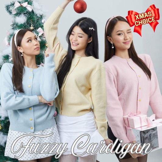 Shewearssugar - Fuzzy Cardigan | Outer Wanita | Bulu | Lucu | Lengan Panjang