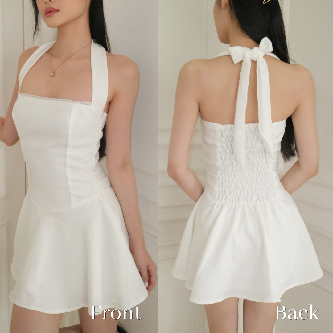 SHEWEARSSUGAR -- Winter Dress – Halter Mini Dress Wanita | Backless Party Dress | Christmas & Dinner Outfit | Coquette | Outfit Formal