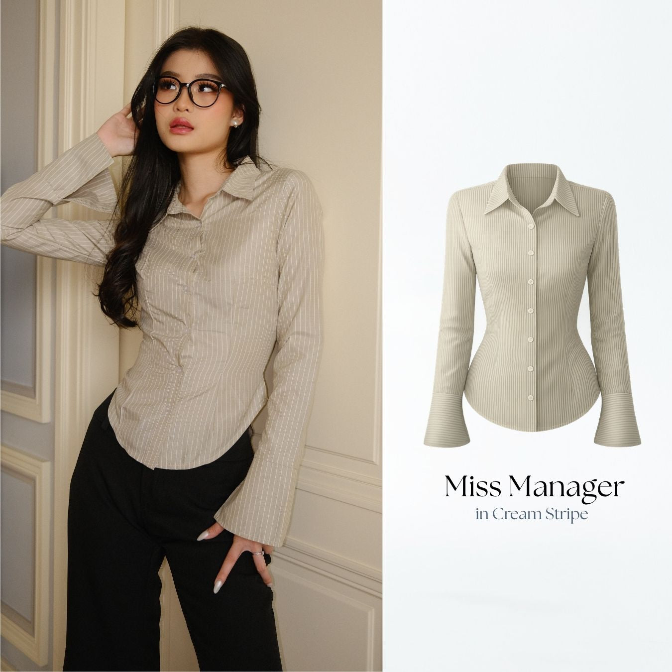 She Wears Sugar – Miss Manager Shirt | Atasan Wanita Kemeja Shirt Wanita Ngantor Outfit Kampus Korean Style Fit Body