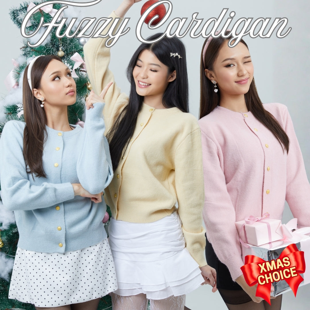 Shewearssugar - Fuzzy Cardigan | Outer Wanita | Bulu | Lucu | Lengan Panjang