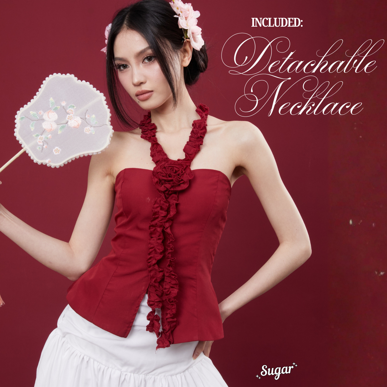 Shewearssugar – Serpenti Top | Wanita Peplum Premium Poplin Cotton Halter Neck Ruffle