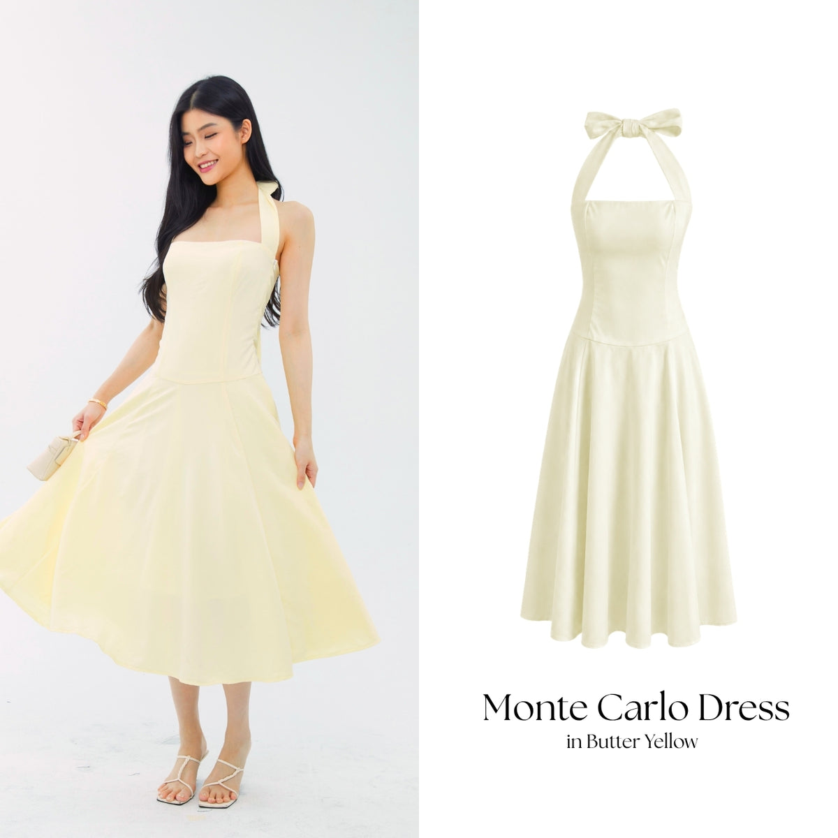 She Wears Sugar – Monte Carlo Dress | Midi Dress Wanita Halter Neck Dress Summer Dress Old Money Bali Outfit Korean Style