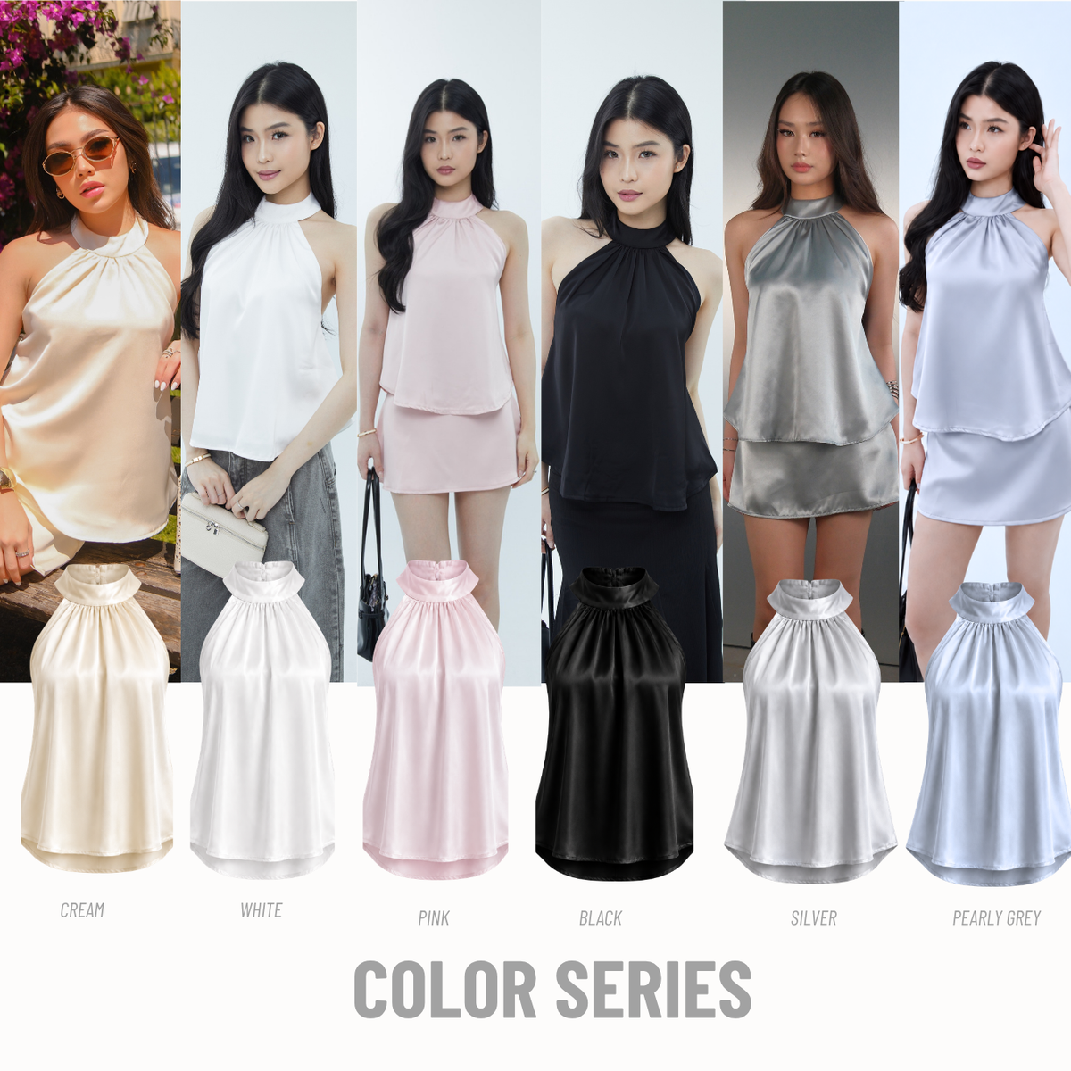 She Wears Sugar – Piquet Top | Halter Neck Top Wanita Atasan Wanita Satin Korean Style Old Money Summer Bali Outfit Y2K Top