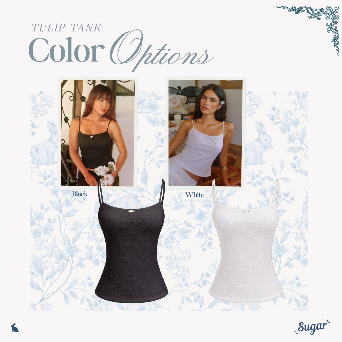 She Wears Sugar x Isabella – Tulip Tank | Tank Top Wanita Lace Fit Body Atasan Cewe Coquette Y2K Top