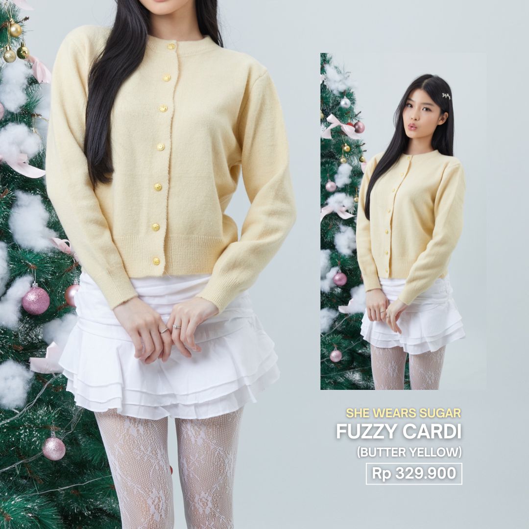 Shewearssugar - Fuzzy Cardigan | Outer Wanita | Bulu | Lucu | Lengan Panjang