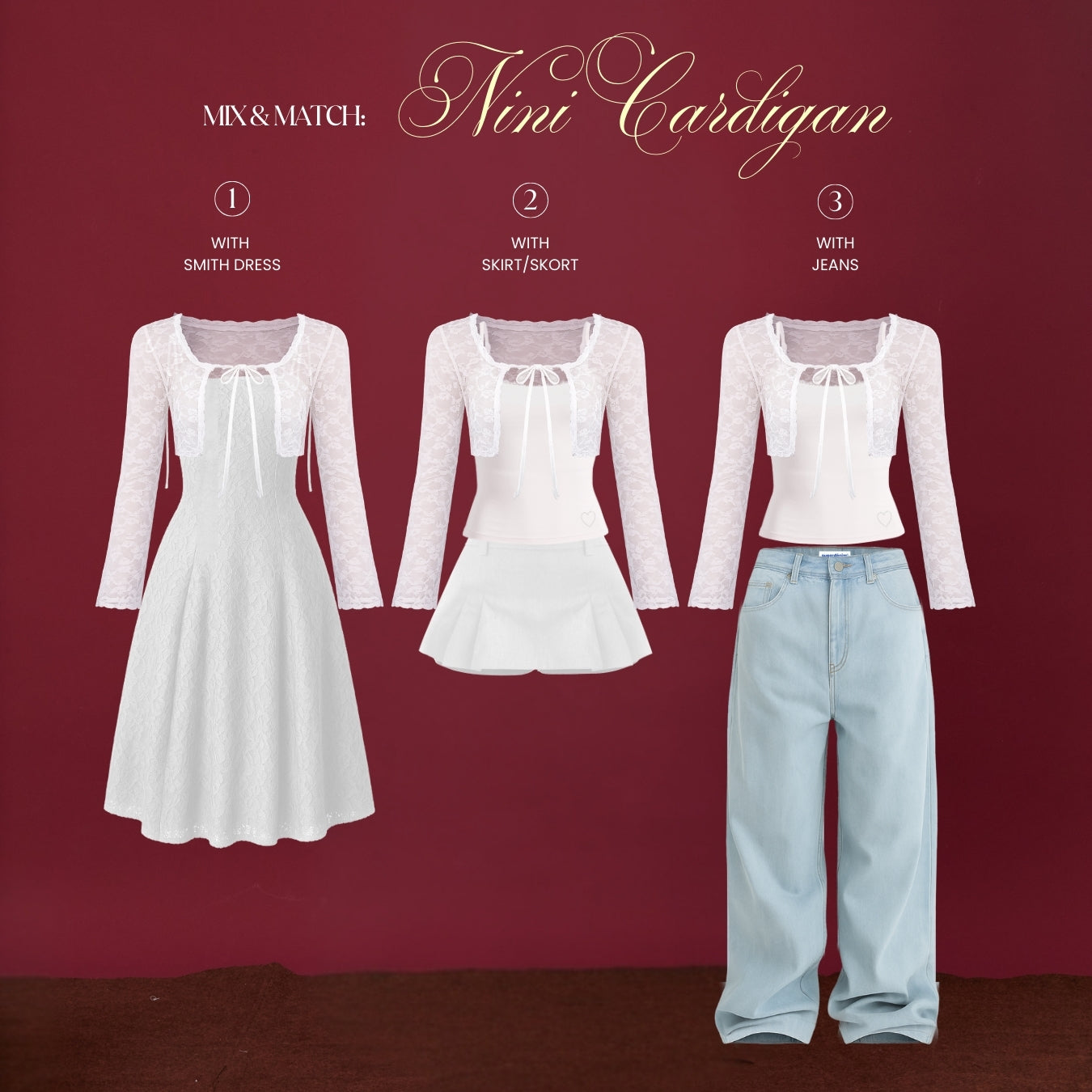 She Wears Sugar – Nini Cardigan | Wanita Stretch Lace Fitted Short Cardigan Bell Sleeve Adjustable Tie