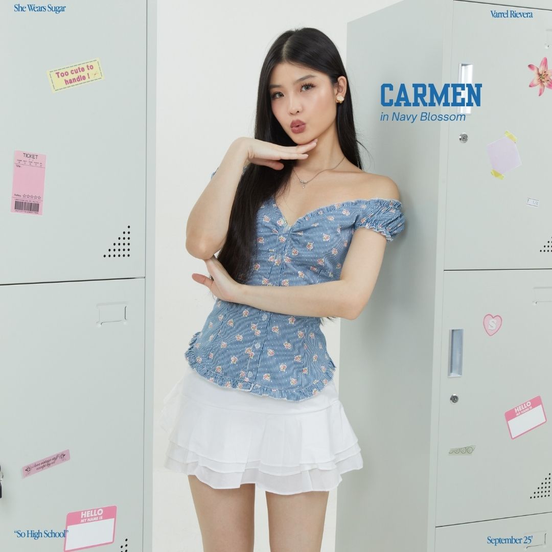 SHEWEARSSUGAR X VARREL RIEVERA — Carmen Top | Fitted Shirt | Casual Bali | V Neck Adjustable Back | Coquette