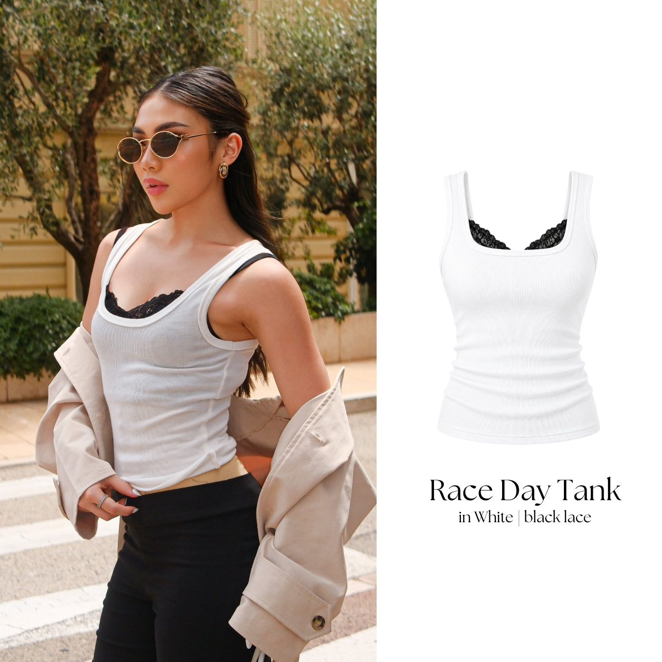 She Wears Sugar – Race Day Tank | Tank Top Wanita Set Inner Lace Tank Top Wanita Atasan Cewe Korean Style Fit Body Y2K Top Outfit