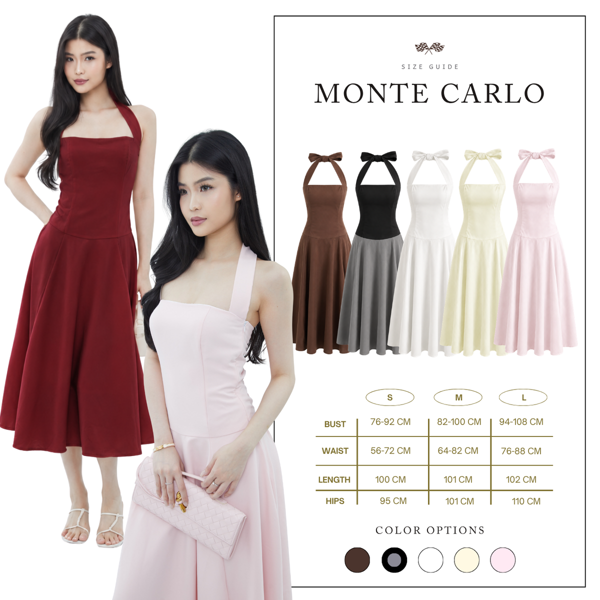 She Wears Sugar – Monte Carlo Dress | Midi Dress Wanita Halter Neck Dress Summer Dress Old Money Bali Outfit Korean Style