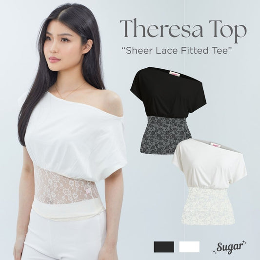 She Wears Sugar – Theresa Fitted Lace Top | Baju Atasan Wanita Terbaru Off Shoulder Top Fitted Tee Coquette Lace Top Korean Style