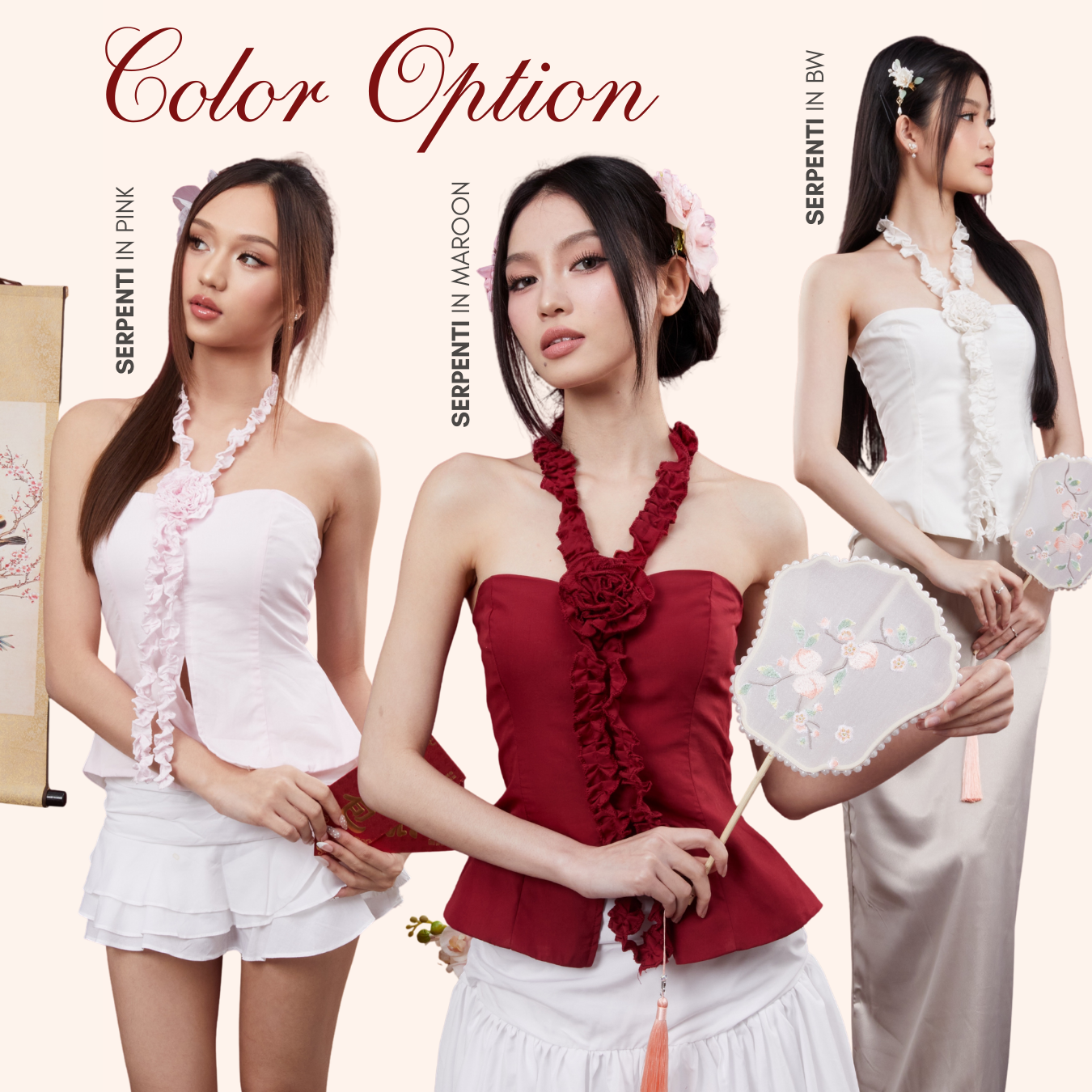 Shewearssugar – Serpenti Top | Wanita Peplum Premium Poplin Cotton Halter Neck Ruffle