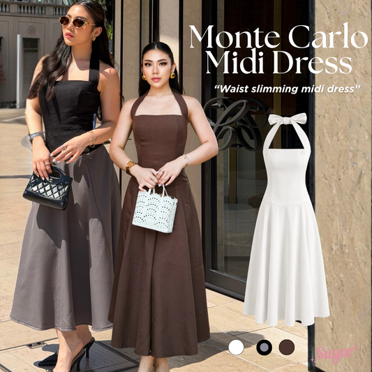 She Wears Sugar – Monte Carlo Dress | Midi Dress Wanita Halter Neck Dress Summer Dress Old Money Outfit Korean Style