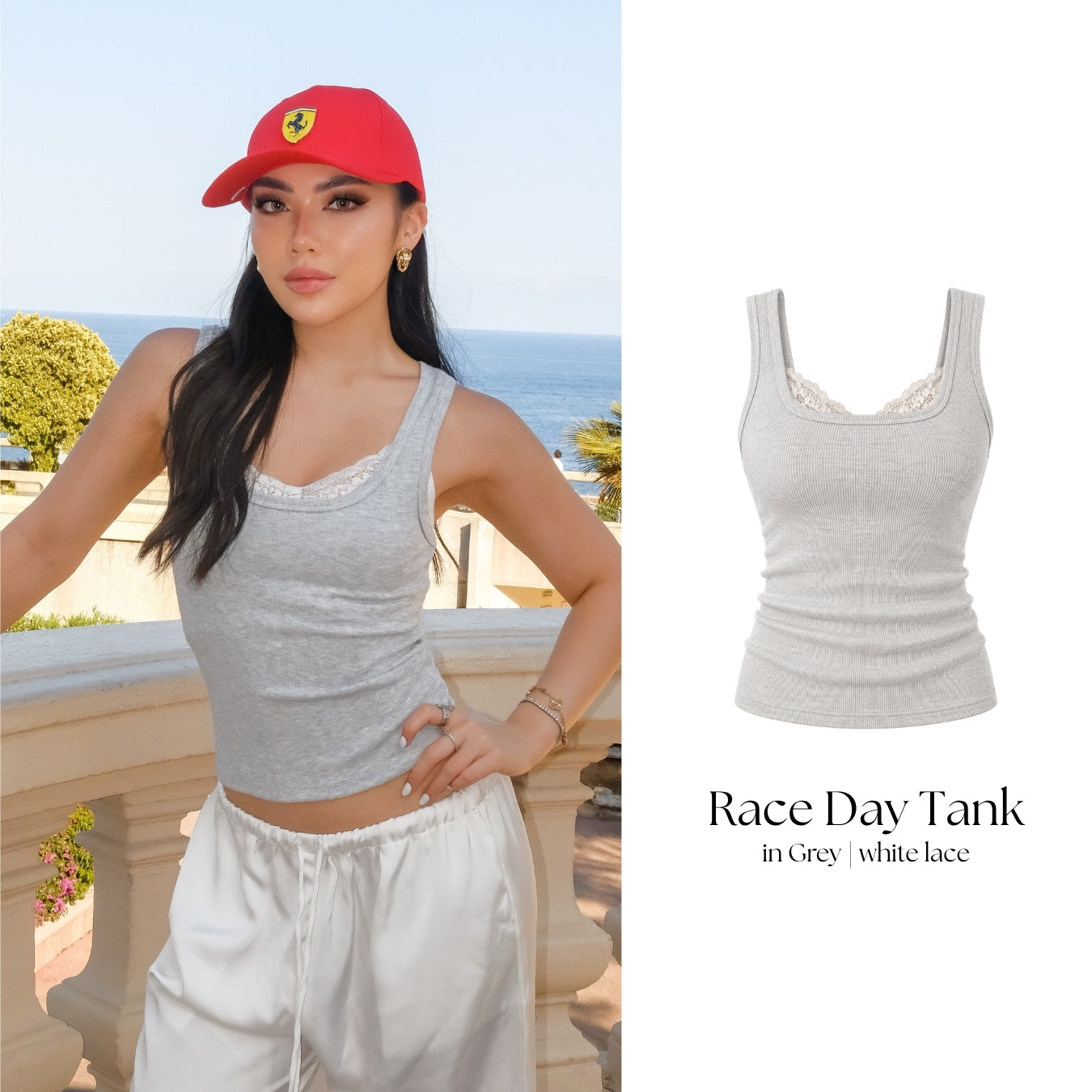 She Wears Sugar – Race Day Tank | Tank Top Wanita Set Inner Lace Tank Top Wanita Atasan Cewe Korean Style Fit Body Y2K Top Outfit