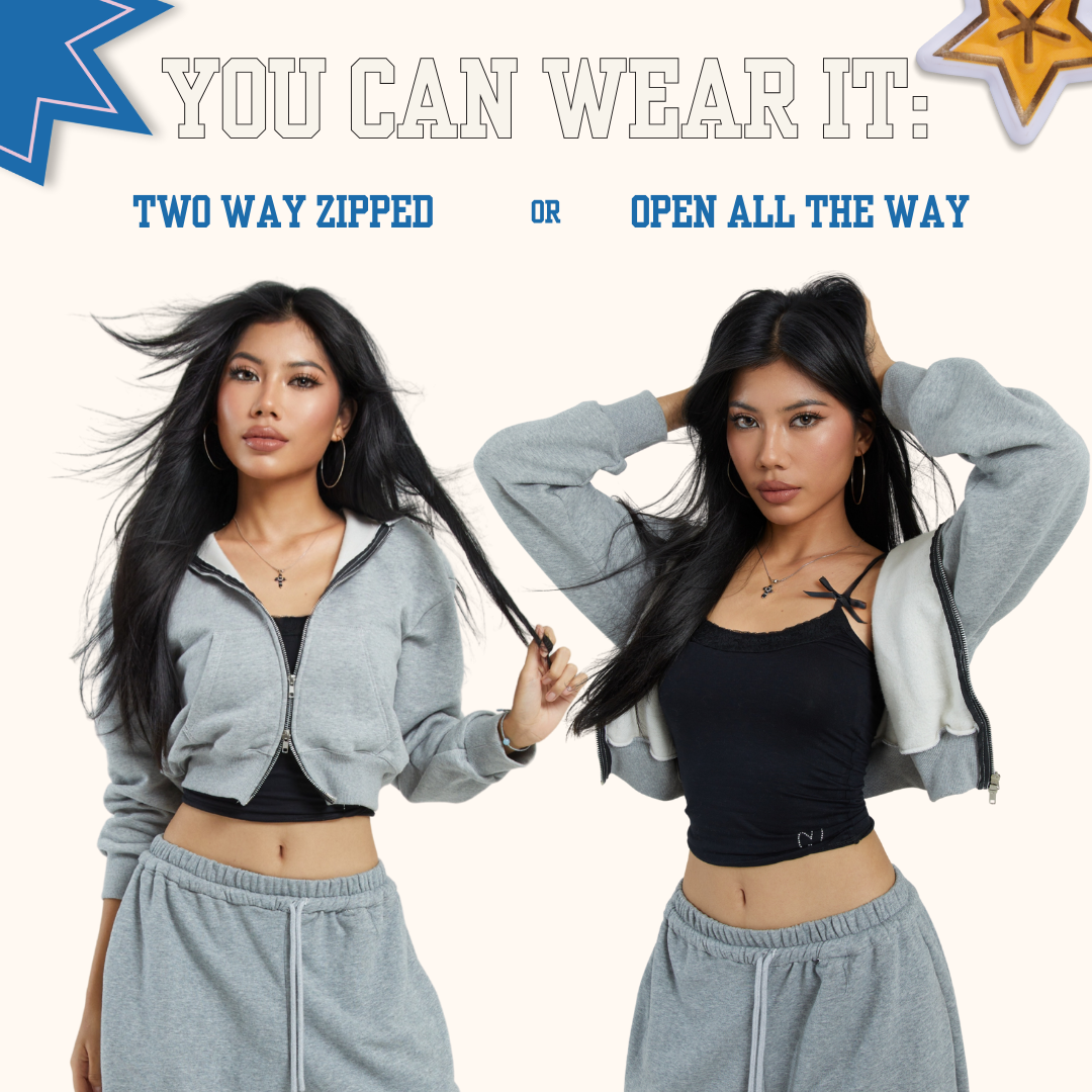 SHEWEARSSUGAR X VARREL RIEVERA — Manon Crop Zip Jacket | Airport Outfit | Jaket Sweater | Wanita Cewe | Jaket perempuan |