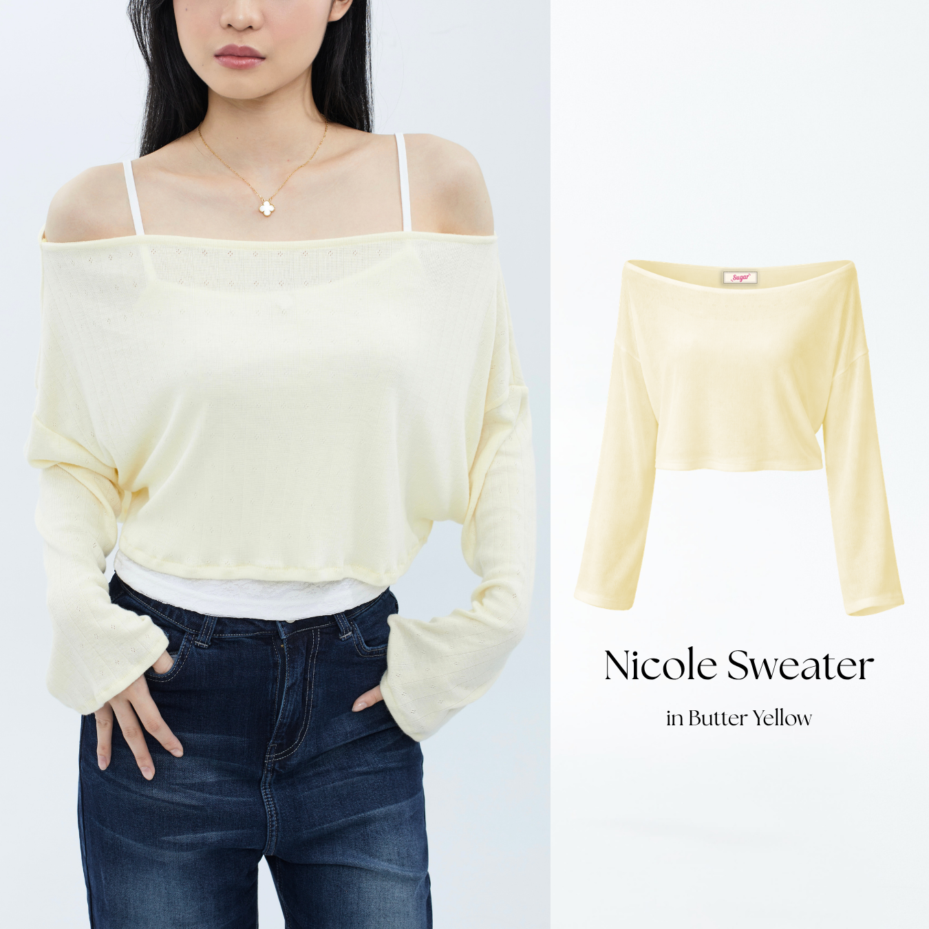 She Wears Sugar – Nicole Sweater | Sweater Wanita Rajut Korean Style Outer Wanita Lengan Panjang Baju Atasan Wanita Terbaru