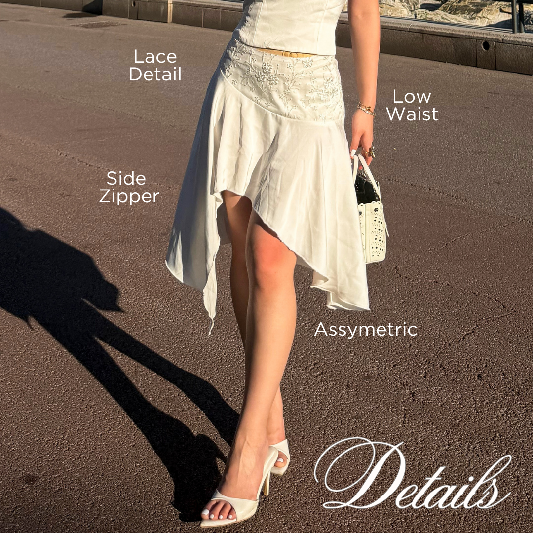 She Wears Sugar – Soiree Assymetric Skirt | Satin Skirt Asymmetrical Lace Detail Korean Style Coquette Outfit Rok