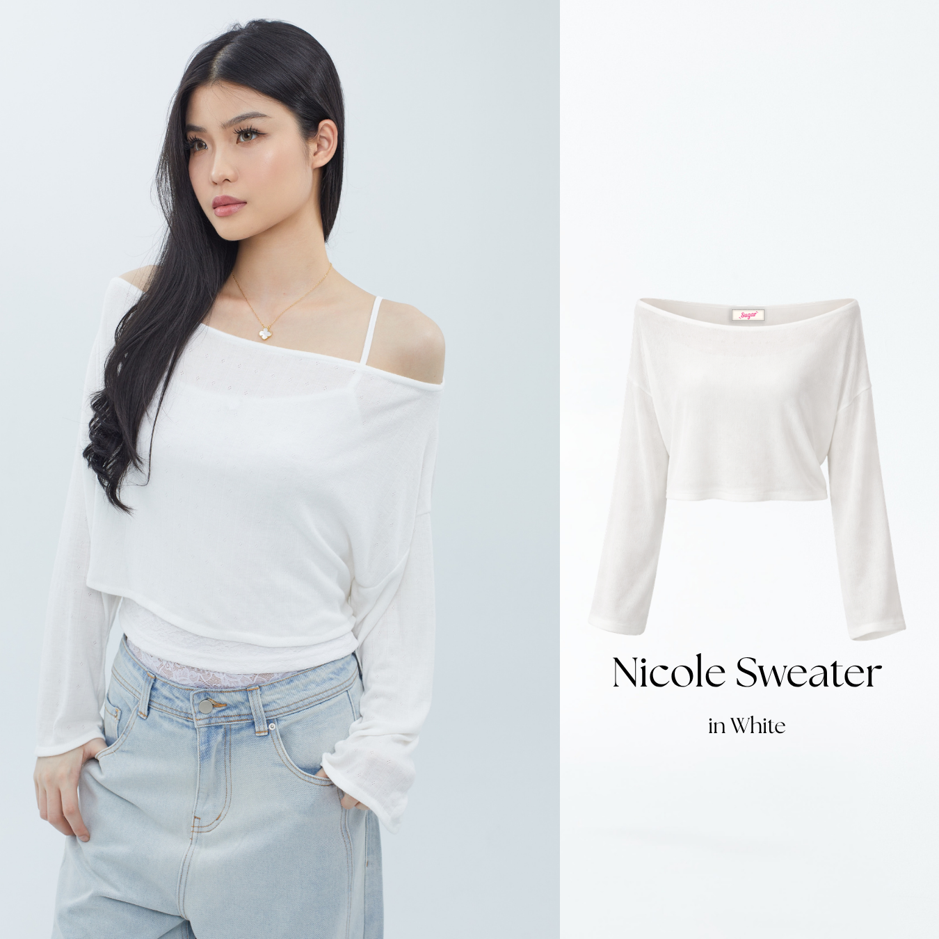 She Wears Sugar – Nicole Sweater | Sweater Wanita Rajut Korean Style Outer Wanita Lengan Panjang Baju Atasan Wanita Terbaru