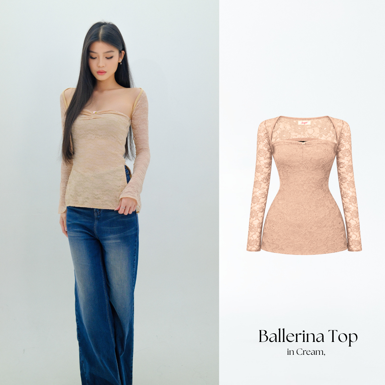 SHEWEARSSUGAR x ZETA BLANCO BALLERINA TOP | Top Wanita Atasan Lengan Panjang | Long Sleeve Top | Atasan Baju Wanita
