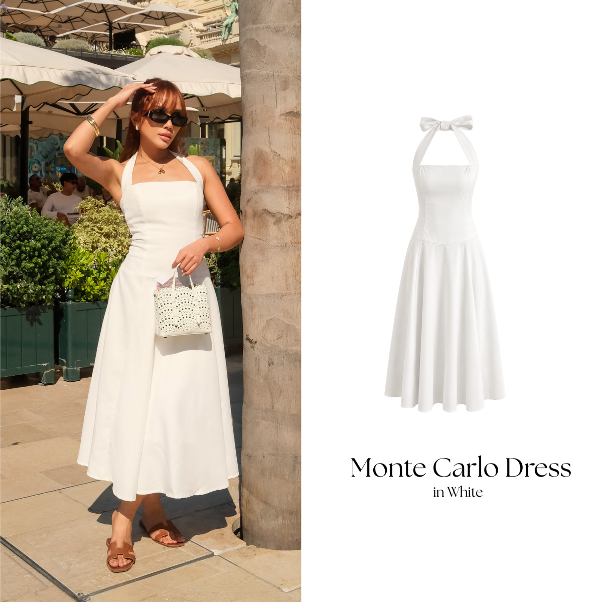 She Wears Sugar – Monte Carlo Dress | Midi Dress Wanita Halter Neck Dress Summer Dress Old Money Bali Outfit Korean Style