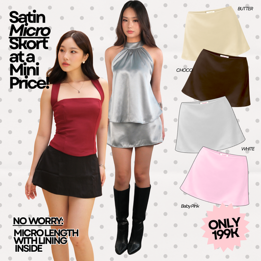 She Wears Sugar x Isabella – Posie Micro Skort | Skort Wanita Low Waist Mini Rok Celana Y2K Outfit Fit Body