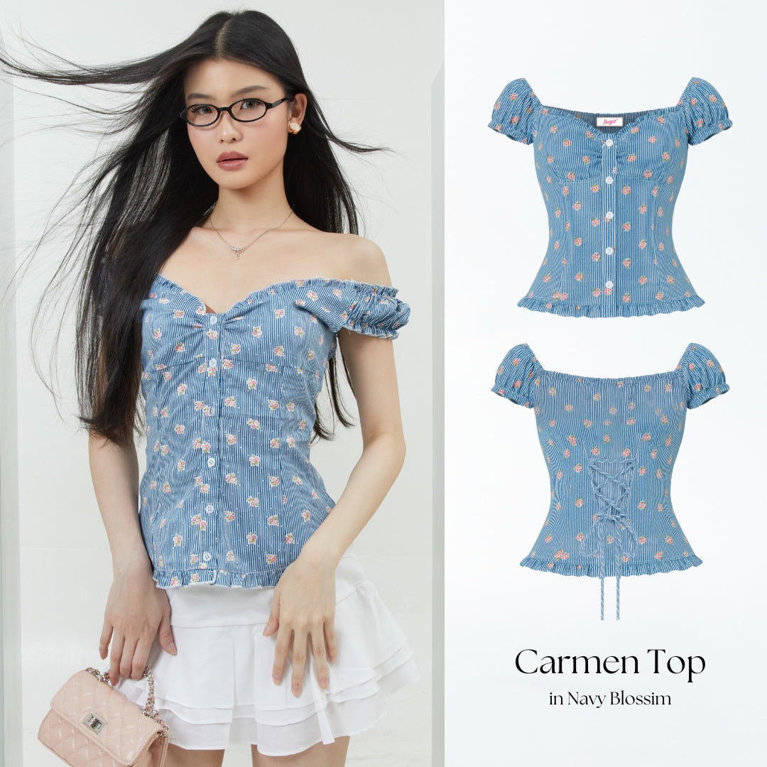 She Wears Sugar x Varrel Rievera – Carmen Top | Fitted Shirt Babydoll Blouse Atasan Wanita Korean Style Baju Atasan Wanita Terbaru Coquette Outfit