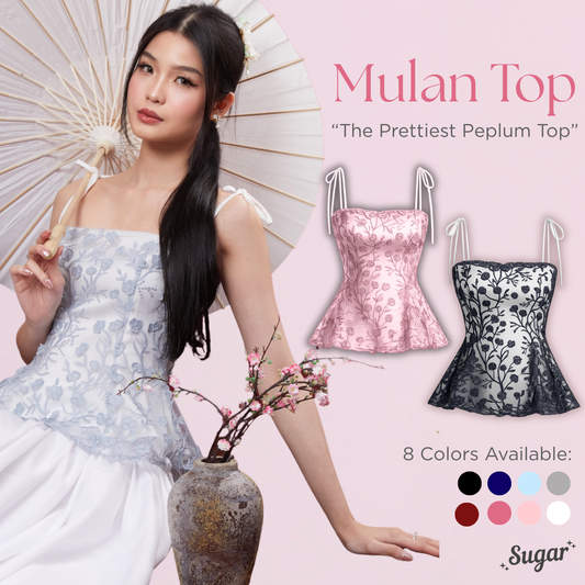 Shewearssugar – Mulan Top | Peplum Tulle Bordir Adjustable Strap Wanita