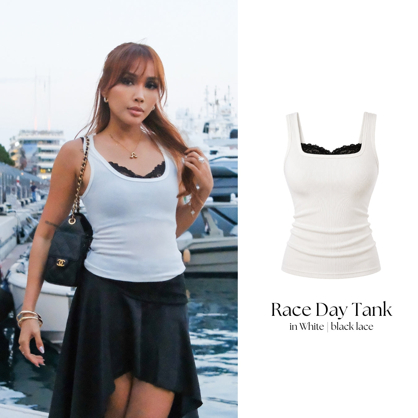 She Wears Sugar – Race Day Tank | Tank Top Wanita Set Inner Lace Tank Top Wanita Atasan Cewe Korean Style Fit Body Y2K Top Outfit
