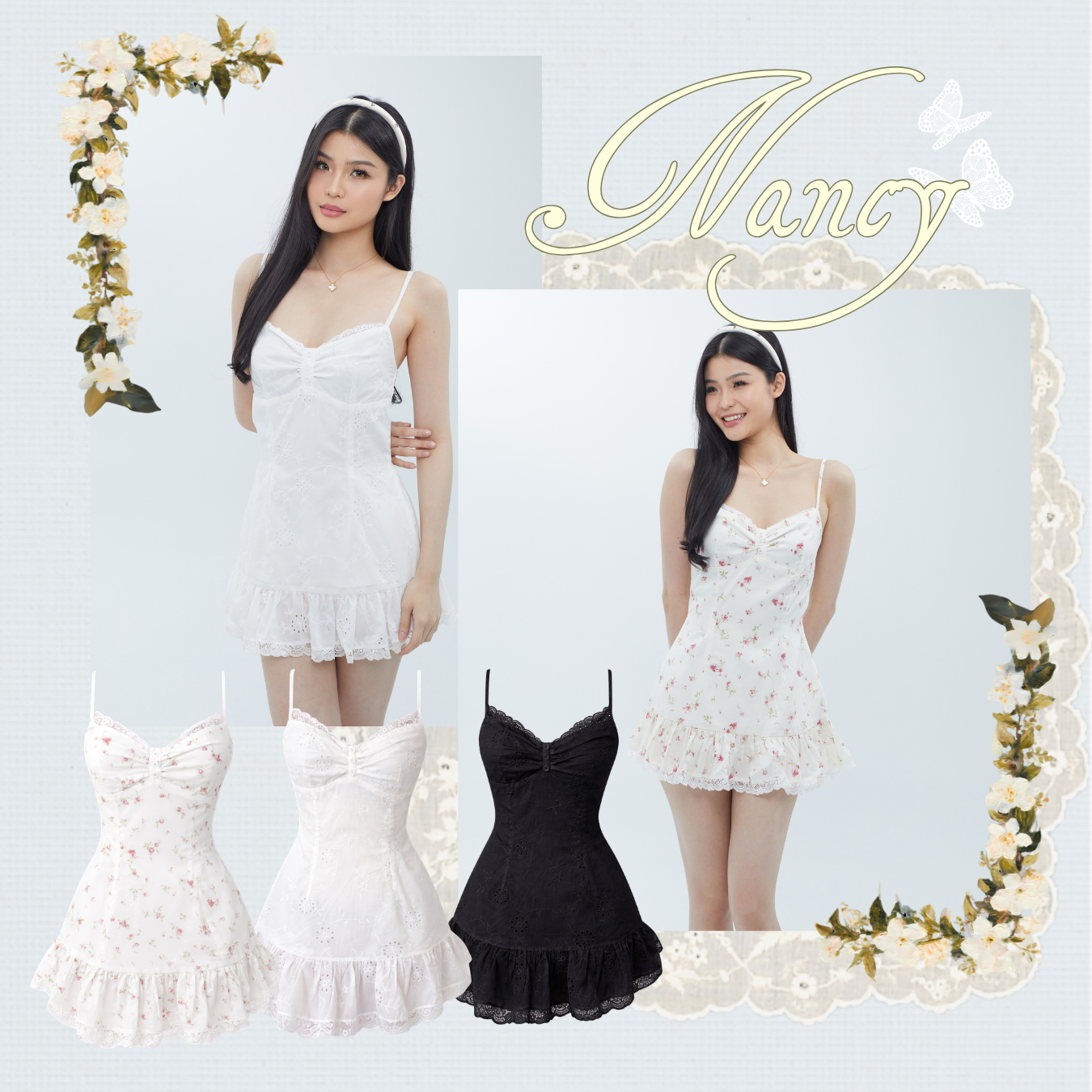 She Wears Sugar x Isabella – Nancy Dress | Dress Wanita Mini Summer Dress Dress Korea Gaun Putih Coquette Lace Fit Body